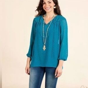 Matilda Jane Charisma Top Sheer Swiss Dot Once Upon A Time Eyelet Shirt Small
